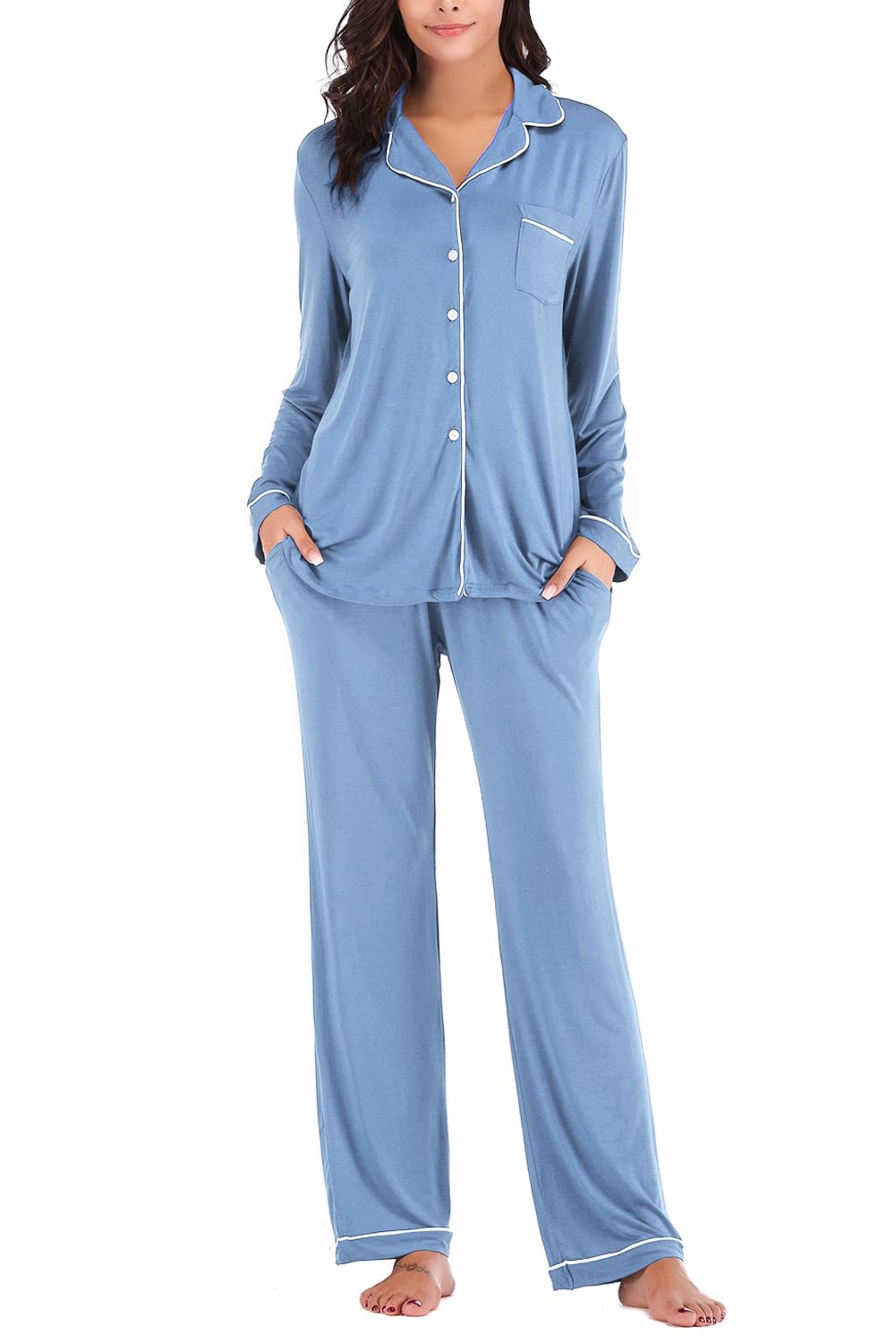 Aamikast Women's Pajama Sets Long Sleeve Button Down Sleepwear Nightwear Soft Pjs Lounge Sets