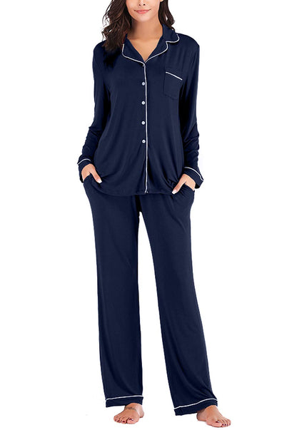 Aamikast Women's Pajama Sets Long Sleeve Button Down Sleepwear Nightwear Soft Pjs Lounge Sets