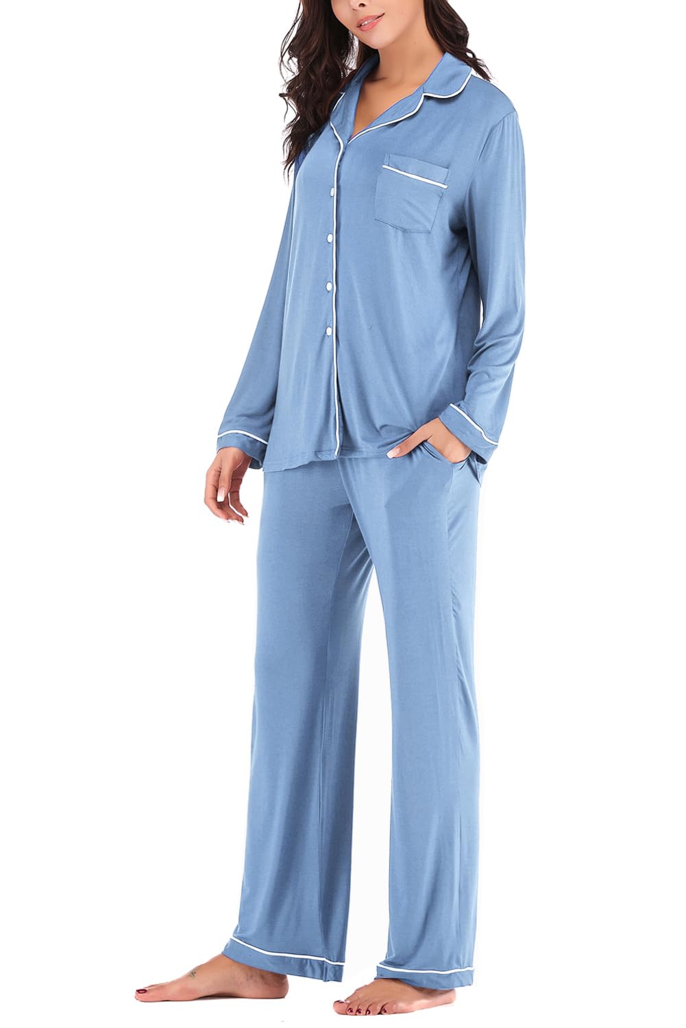 Aamikast Women's Pajama Sets Long Sleeve Button Down Sleepwear Nightwear Soft Pjs Lounge Sets