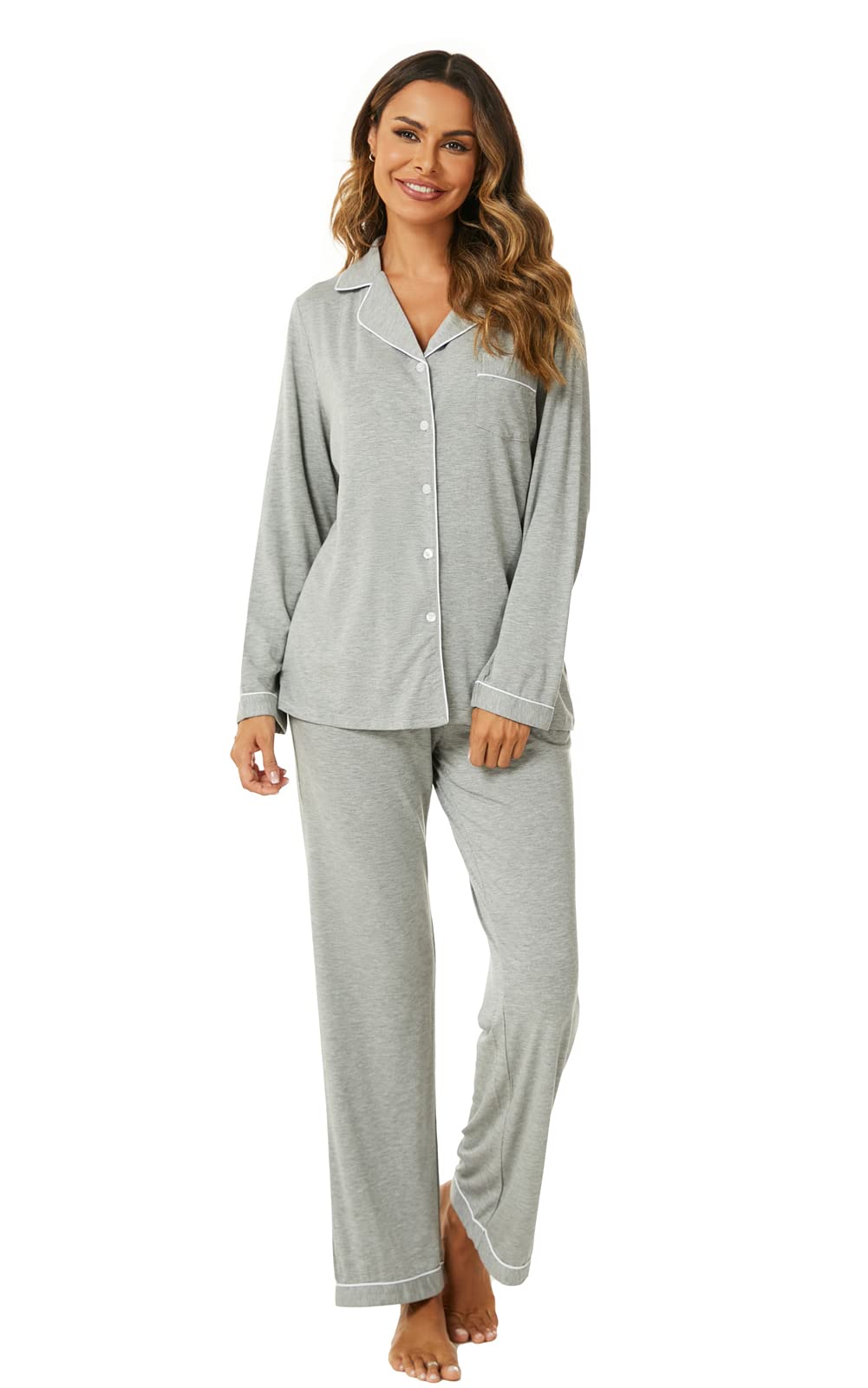 Aamikast Women's Pajama Sets Long Sleeve Button Down Sleepwear Nightwear Soft Pjs Lounge Sets