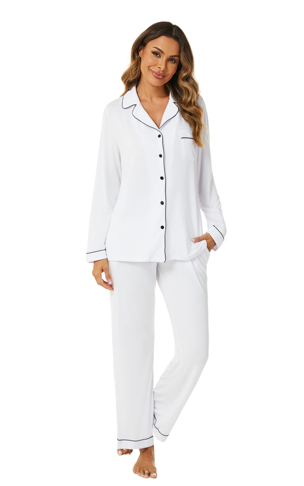 Aamikast Women's Pajama Sets Long Sleeve Button Down Sleepwear Nightwear Soft Pjs Lounge Sets