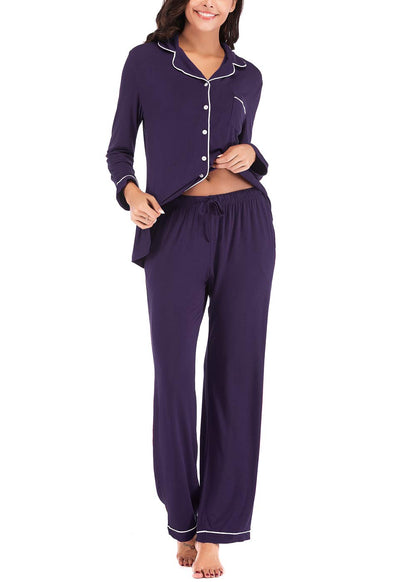 Aamikast Women's Pajama Sets Long Sleeve Button Down Sleepwear Nightwear Soft Pjs Lounge Sets