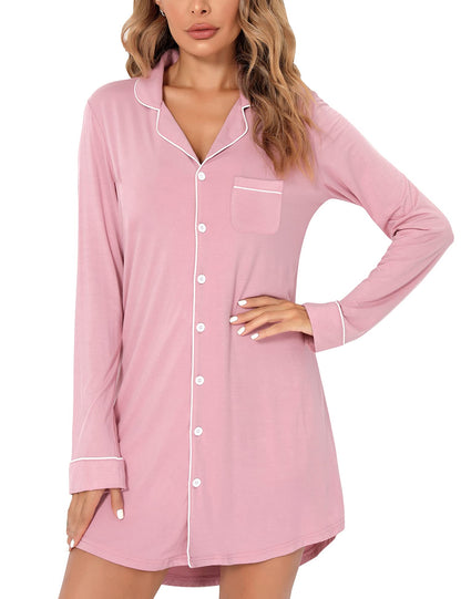 Anjue Pajama Nightgowns for Women Button Down Pajamas Tops Short/Long Sleeve Sleepwear Sleep Shirts Nightdress S-XXL