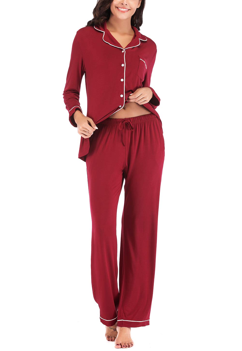 Aamikast Women's Pajama Sets Long Sleeve Button Down Sleepwear Nightwear Soft Pjs Lounge Sets