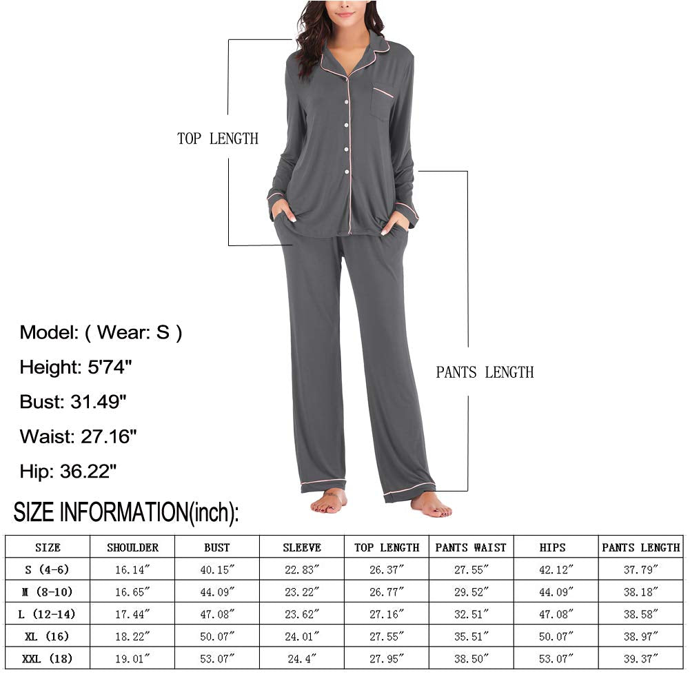 Aamikast Women's Pajama Sets Long Sleeve Button Down Sleepwear Nightwear Soft Pjs Lounge Sets