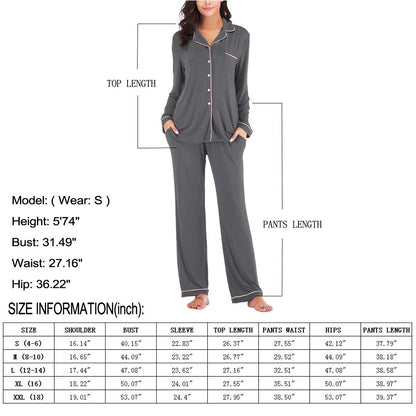 Aamikast Women's Pajama Sets Long Sleeve Button Down Sleepwear Nightwear Soft Pjs Lounge Sets