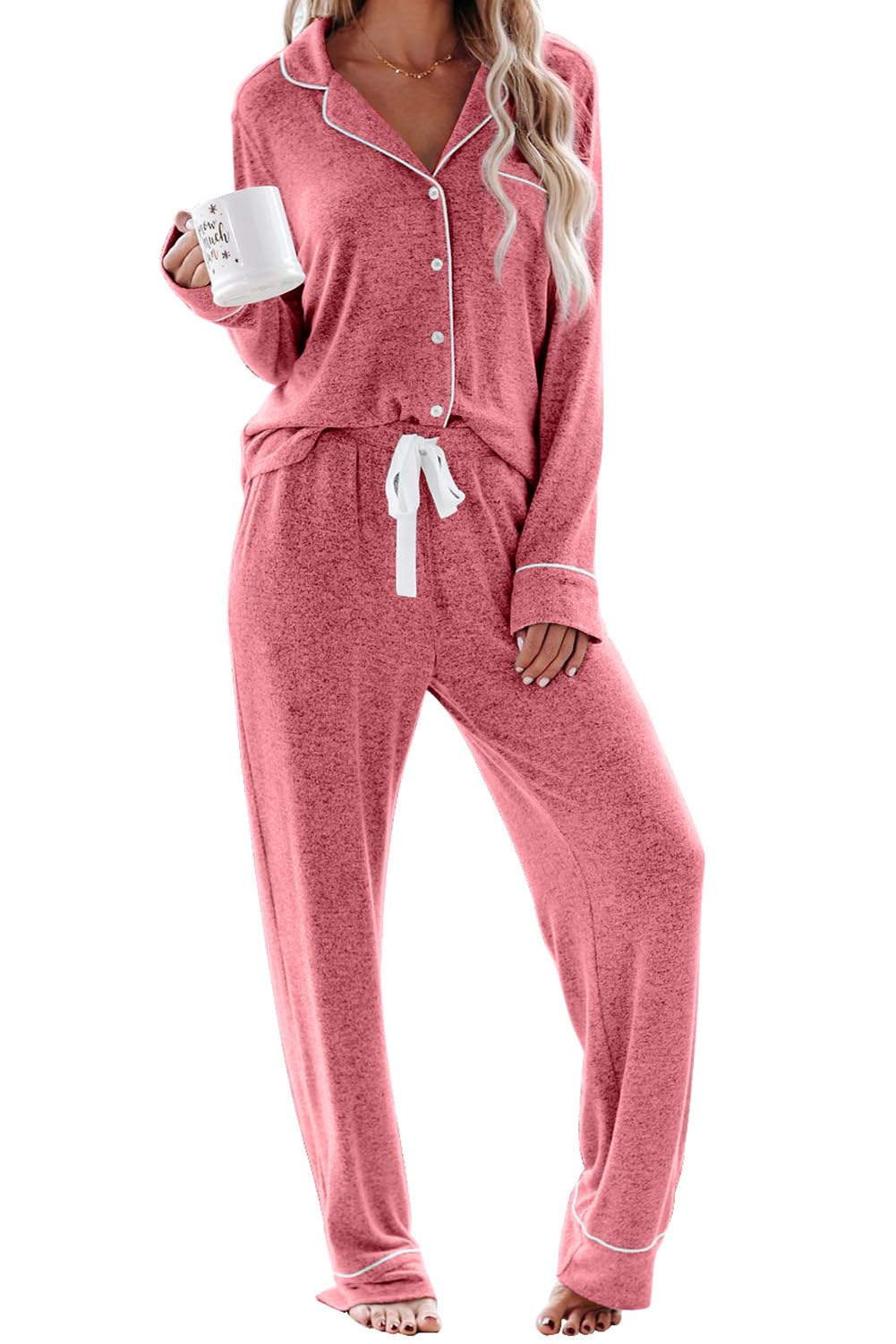 Aamikast Women's Pajama Sets Long Sleeve Button Down Sleepwear Nightwear Soft Pjs Lounge Sets