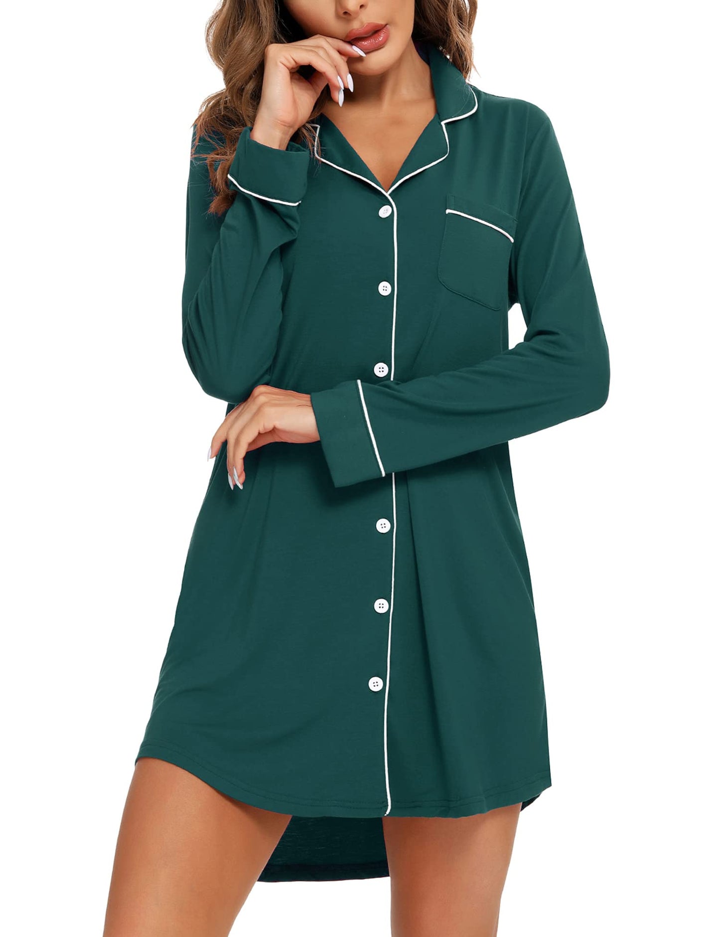 Anjue Pajama Nightgowns for Women Button Down Pajamas Tops Short/Long Sleeve Sleepwear Sleep Shirts Nightdress S-XXL