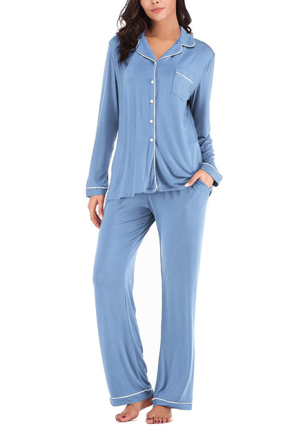 Aamikast Women's Pajama Sets Long Sleeve Button Down Sleepwear Nightwear Soft Pjs Lounge Sets