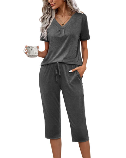 difficort Women's Pajama Sets Long Sleeve Lounge Sets Pjs Sleepwear with Pockets