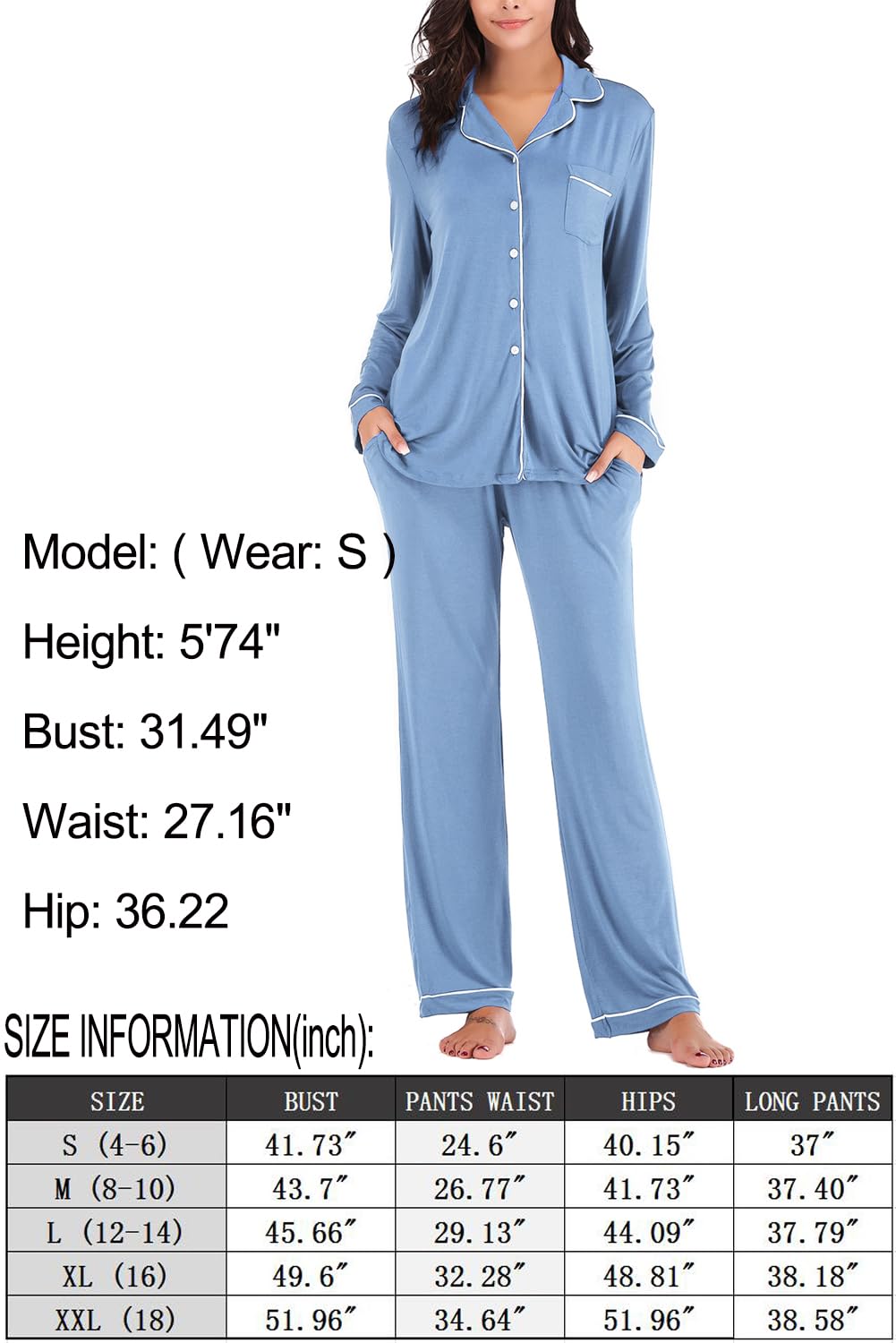 Aamikast Women's Pajama Sets Long Sleeve Button Down Sleepwear Nightwear Soft Pjs Lounge Sets