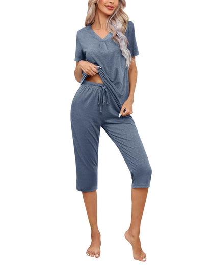 difficort Women's Pajama Sets Long Sleeve Lounge Sets Pjs Sleepwear with Pockets