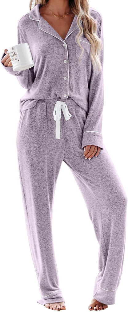 Aamikast Women's Pajama Sets Long Sleeve Button Down Sleepwear Nightwear Soft Pjs Lounge Sets