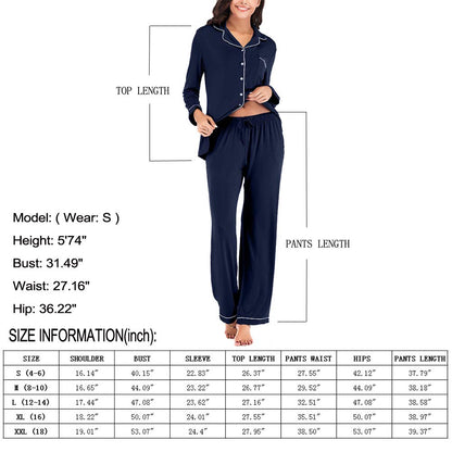 Aamikast Women's Pajama Sets Long Sleeve Button Down Sleepwear Nightwear Soft Pjs Lounge Sets