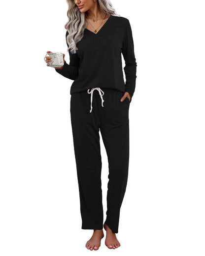 difficort Women's Pajama Sets Long Sleeve Lounge Sets Pjs Sleepwear with Pockets