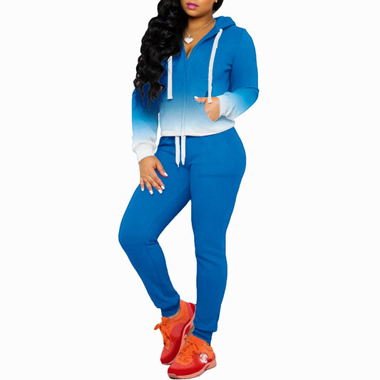 FANDEE Two Piece Outfits for Women Casual Track Suits for Women Set Zipper Hoodie Sweatshirt with Pockets