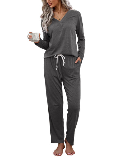 difficort Women's Pajama Sets Long Sleeve Lounge Sets Pjs Sleepwear with Pockets