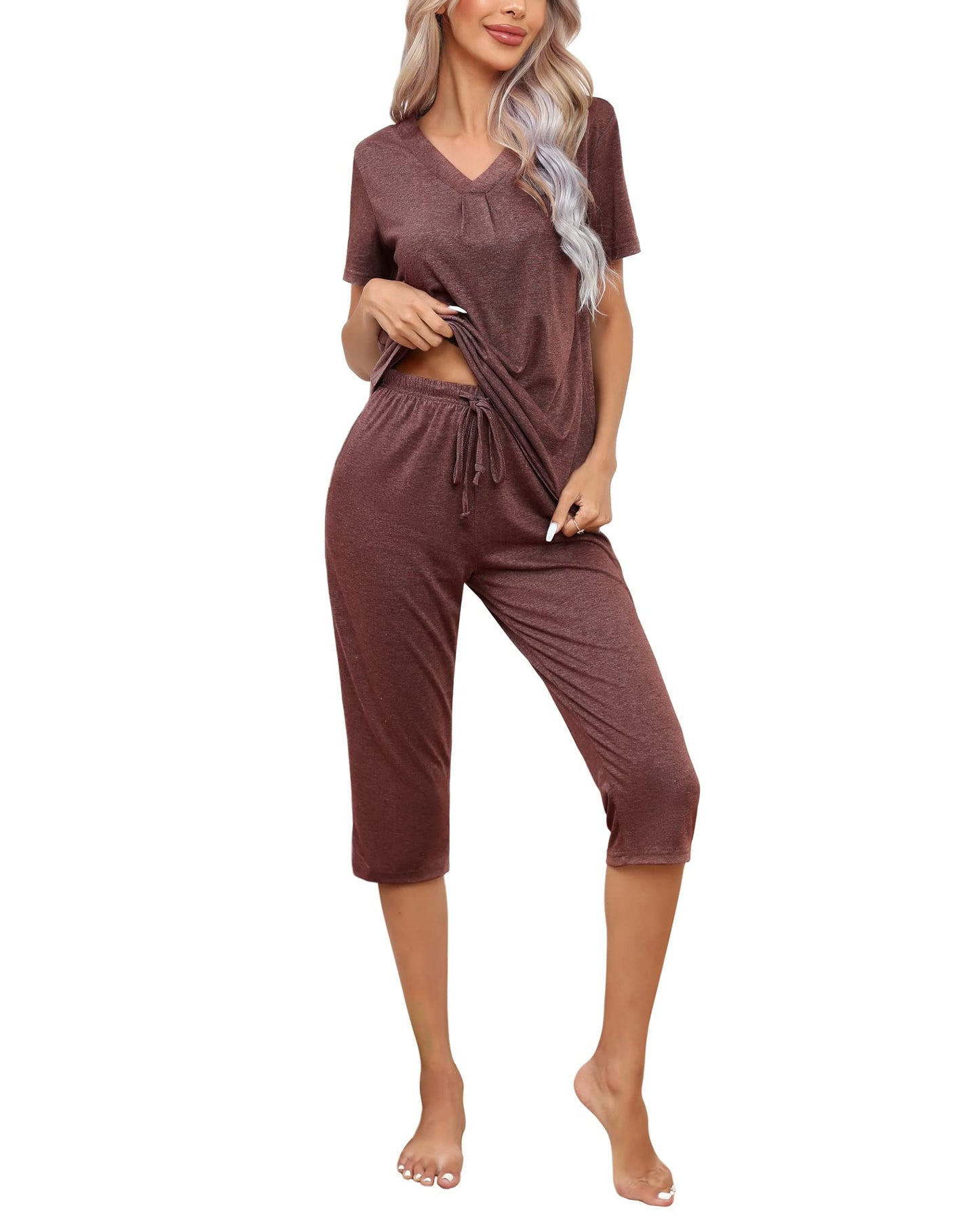 difficort Women's Pajama Sets Long Sleeve Lounge Sets Pjs Sleepwear with Pockets