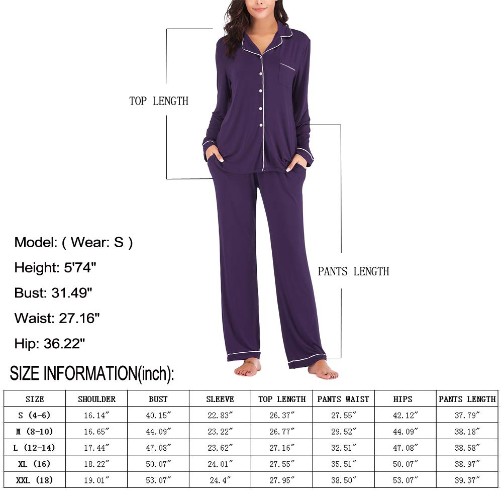 Aamikast Women's Pajama Sets Long Sleeve Button Down Sleepwear Nightwear Soft Pjs Lounge Sets