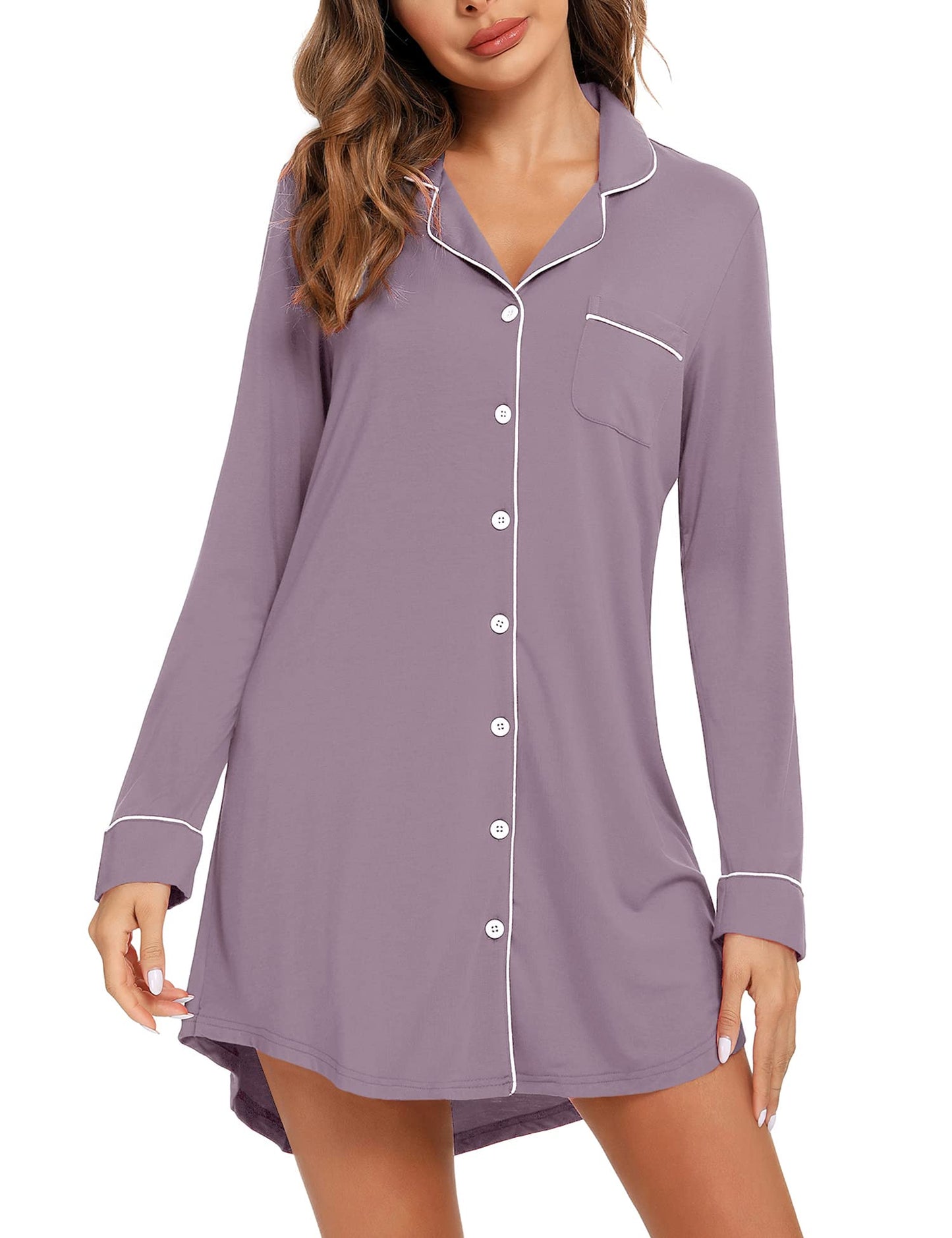 Anjue Pajama Nightgowns for Women Button Down Pajamas Tops Short/Long Sleeve Sleepwear Sleep Shirts Nightdress S-XXL