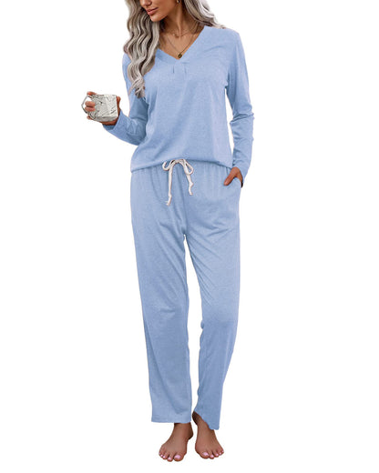 difficort Women's Pajama Sets Long Sleeve Lounge Sets Pjs Sleepwear with Pockets