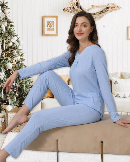 difficort Women's Pajama Sets Long Sleeve Lounge Sets Pjs Sleepwear with Pockets