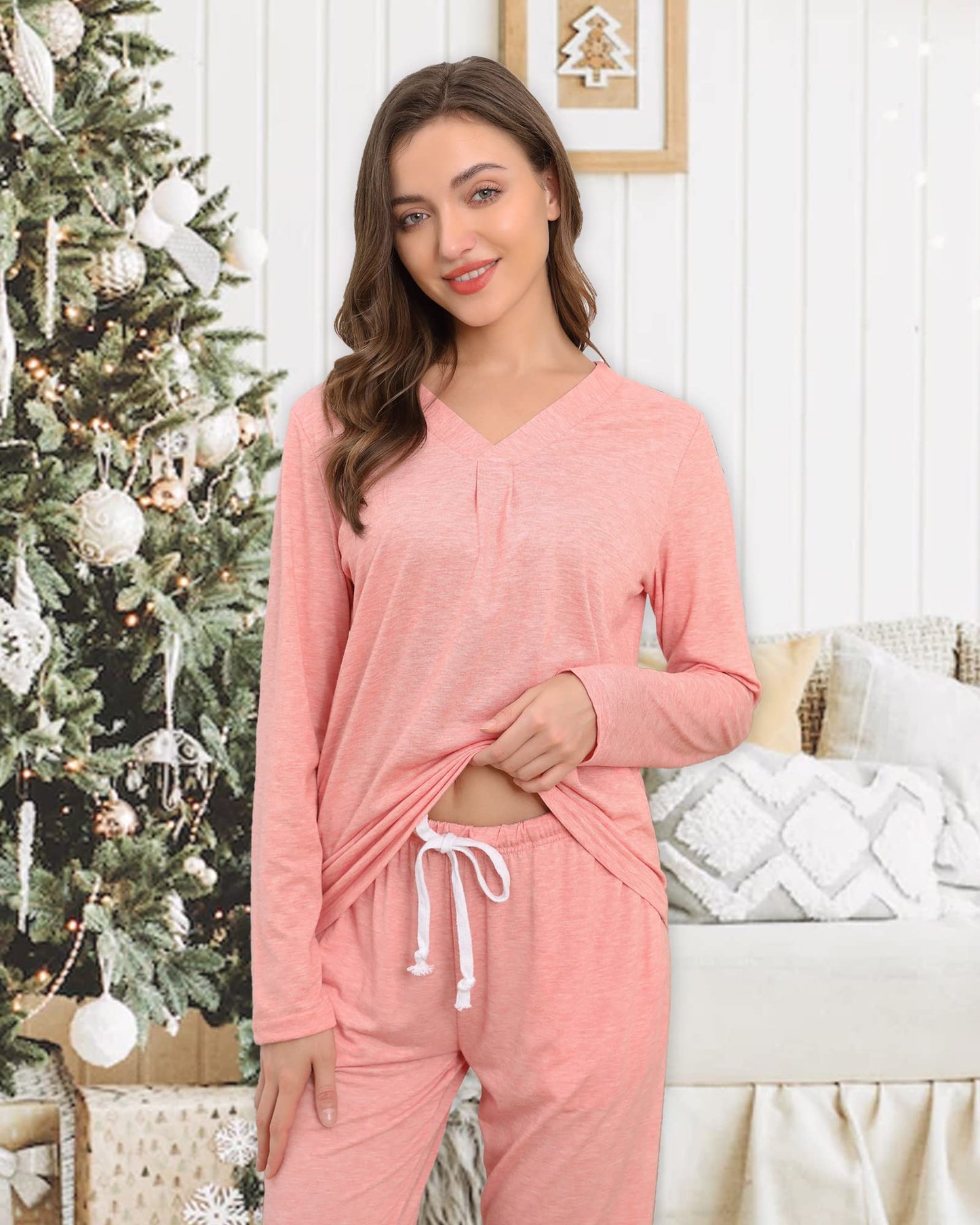 difficort Women's Pajama Sets Long Sleeve Lounge Sets Pjs Sleepwear with Pockets