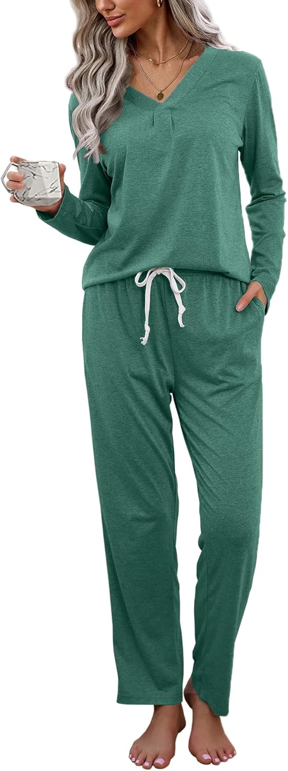 difficort Women's Pajama Sets Long Sleeve Lounge Sets Pjs Sleepwear with Pockets