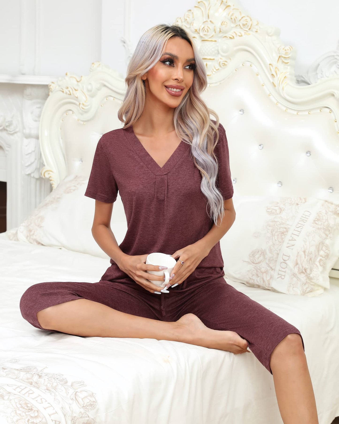 difficort Women's Pajama Sets Long Sleeve Lounge Sets Pjs Sleepwear with Pockets