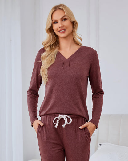 difficort Women's Pajama Sets Long Sleeve Lounge Sets Pjs Sleepwear with Pockets