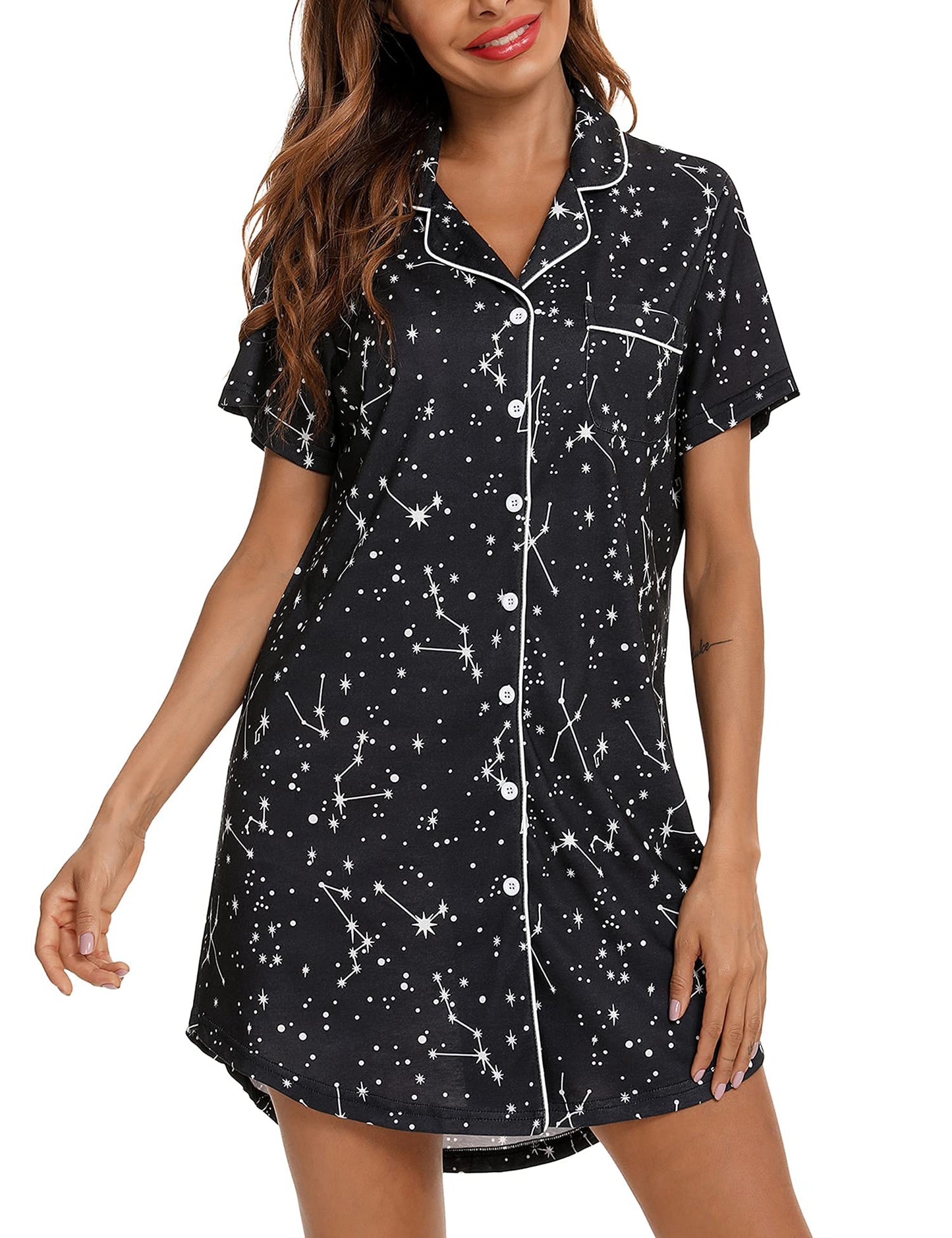 Anjue Pajama Nightgowns for Women Button Down Pajamas Tops Short/Long Sleeve Sleepwear Sleep Shirts Nightdress S-XXL