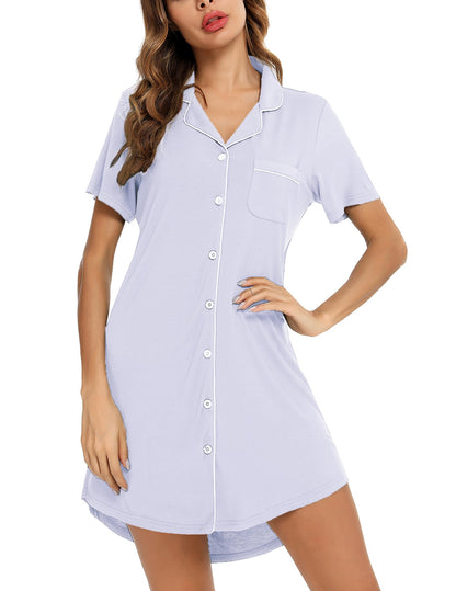 Anjue Pajama Nightgowns for Women Button Down Pajamas Tops Short/Long Sleeve Sleepwear Sleep Shirts Nightdress S-XXL