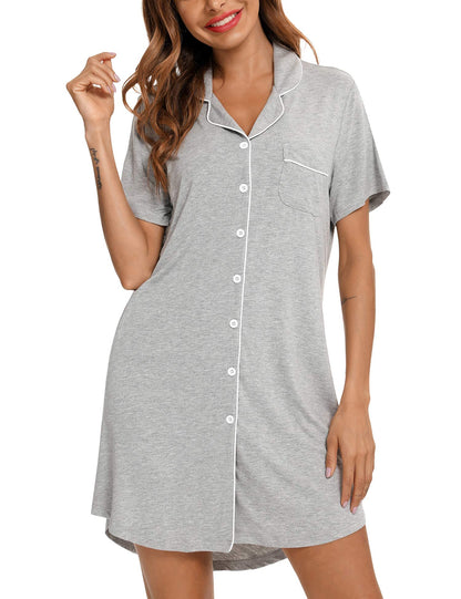 Anjue Pajama Nightgowns for Women Button Down Pajamas Tops Short/Long Sleeve Sleepwear Sleep Shirts Nightdress S-XXL