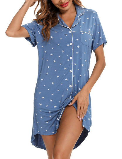 Anjue Pajama Nightgowns for Women Button Down Pajamas Tops Short/Long Sleeve Sleepwear Sleep Shirts Nightdress S-XXL