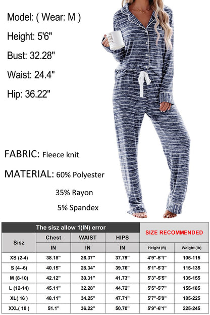 Aamikast Women's Pajama Sets Long Sleeve Button Down Sleepwear Nightwear Soft Pjs Lounge Sets