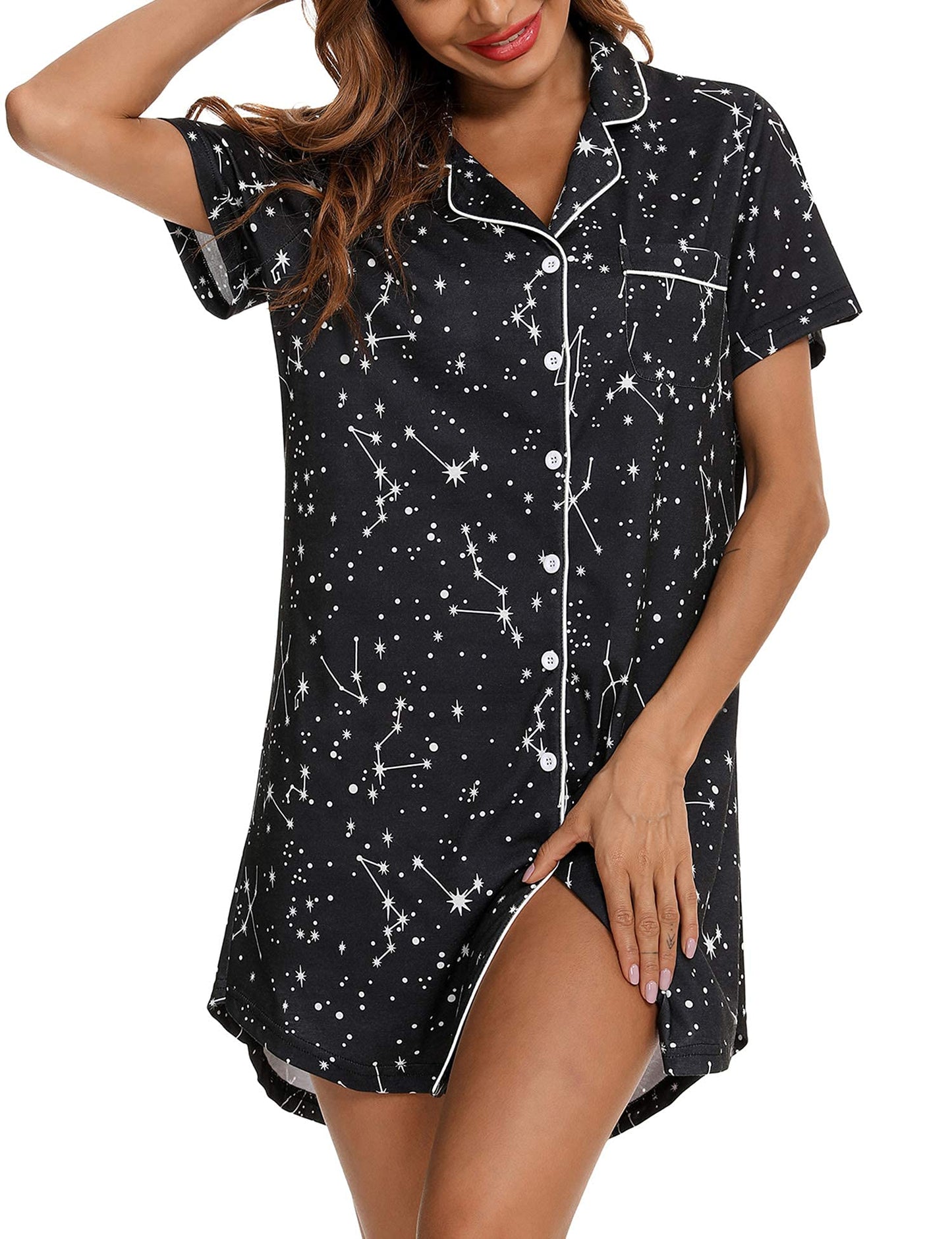 Anjue Pajama Nightgowns for Women Button Down Pajamas Tops Short/Long Sleeve Sleepwear Sleep Shirts Nightdress S-XXL