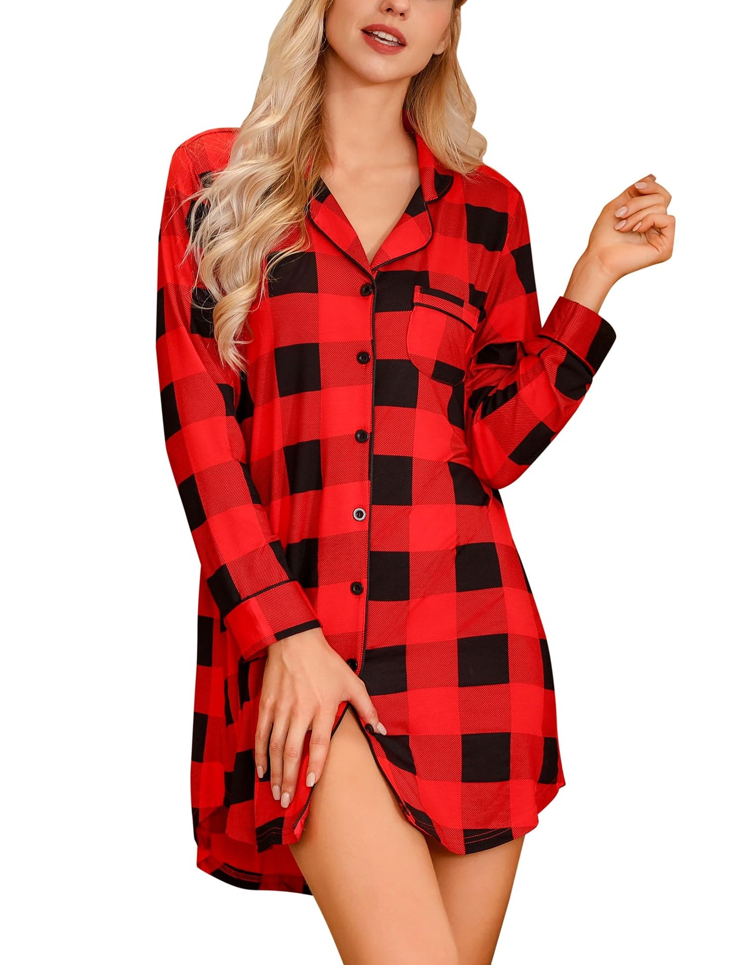 Anjue Pajama Nightgowns for Women Button Down Pajamas Tops Short/Long Sleeve Sleepwear Sleep Shirts Nightdress S-XXL