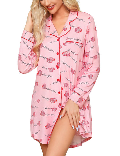 Anjue Pajama Nightgowns for Women Button Down Pajamas Tops Short/Long Sleeve Sleepwear Sleep Shirts Nightdress S-XXL