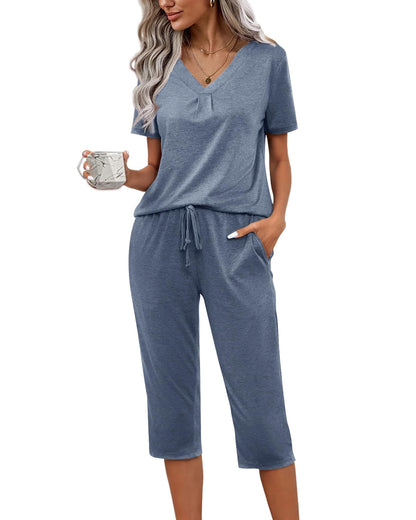 difficort Women's Pajama Sets Long Sleeve Lounge Sets Pjs Sleepwear with Pockets