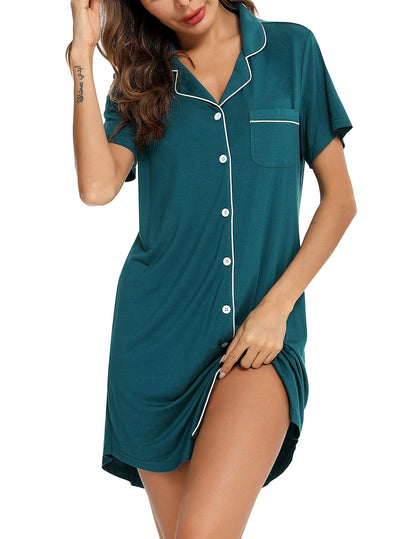 Anjue Pajama Nightgowns for Women Button Down Pajamas Tops Short/Long Sleeve Sleepwear Sleep Shirts Nightdress S-XXL