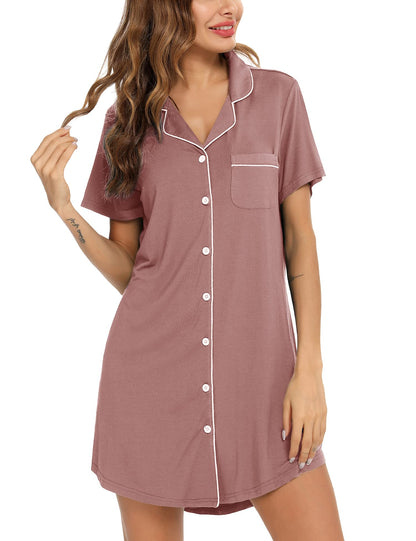 Anjue Pajama Nightgowns for Women Button Down Pajamas Tops Short/Long Sleeve Sleepwear Sleep Shirts Nightdress S-XXL