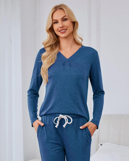 difficort Women's Pajama Sets Long Sleeve Lounge Sets Pjs Sleepwear with Pockets