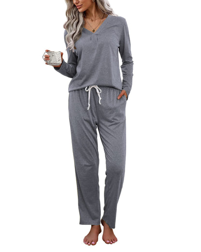 difficort Women's Pajama Sets Long Sleeve Lounge Sets Pjs Sleepwear with Pockets