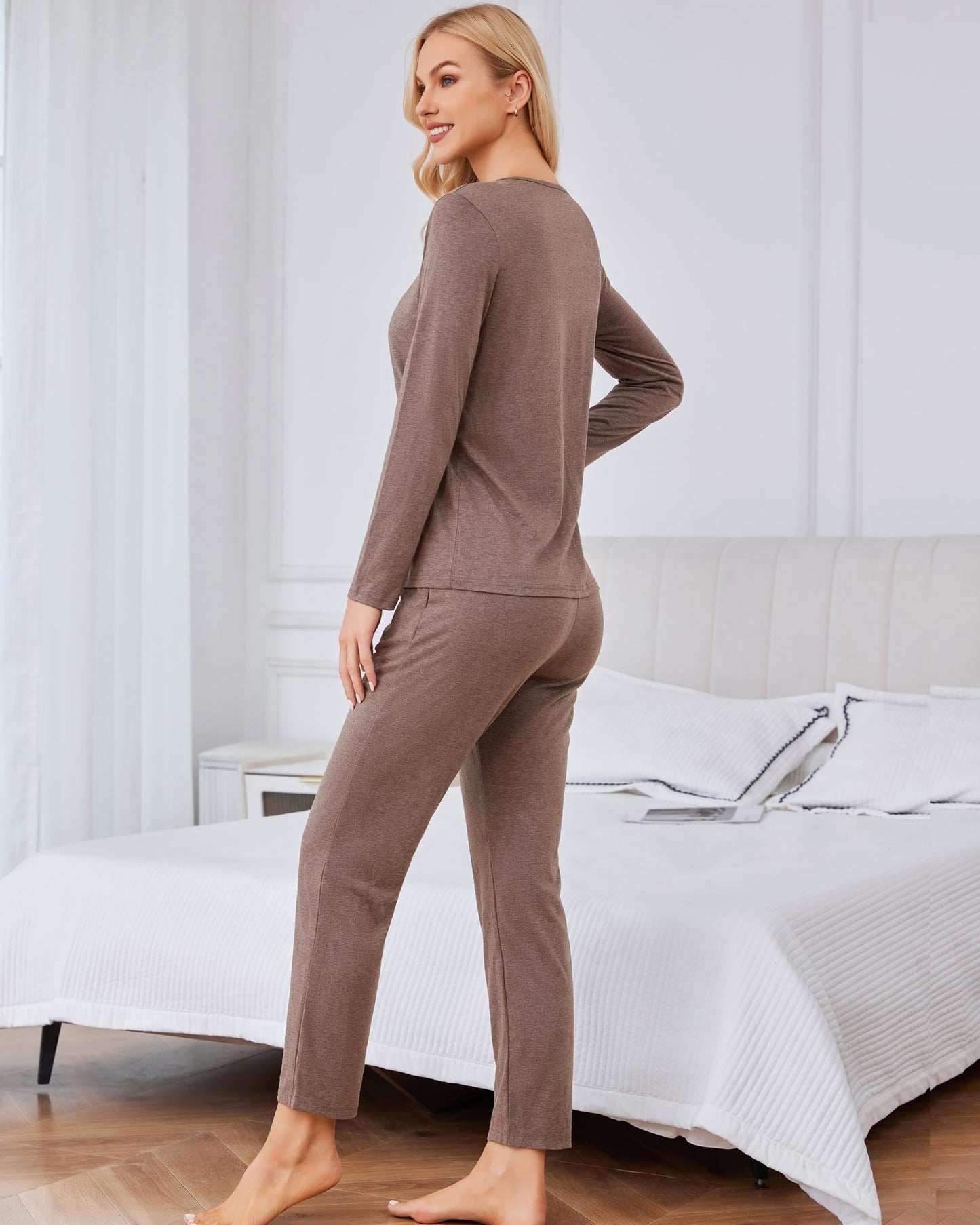 difficort Women's Pajama Sets Long Sleeve Lounge Sets Pjs Sleepwear with Pockets