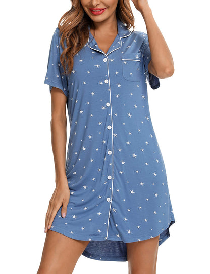 Anjue Pajama Nightgowns for Women Button Down Pajamas Tops Short/Long Sleeve Sleepwear Sleep Shirts Nightdress S-XXL