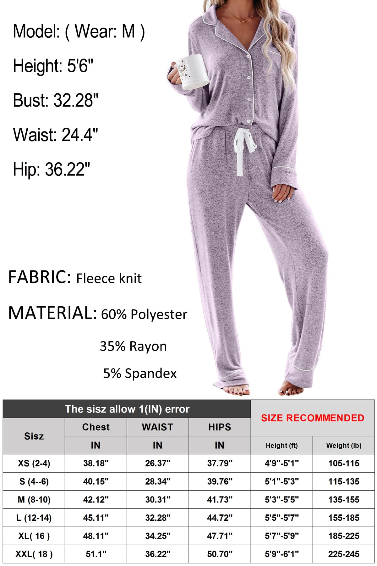 Aamikast Women's Pajama Sets Long Sleeve Button Down Sleepwear Nightwear Soft Pjs Lounge Sets