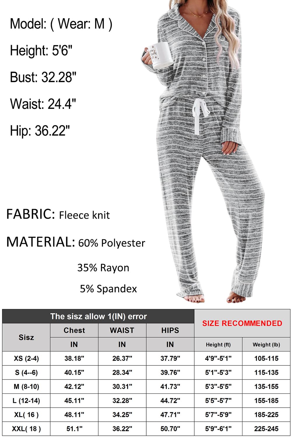 Aamikast Women's Pajama Sets Long Sleeve Button Down Sleepwear Nightwear Soft Pjs Lounge Sets