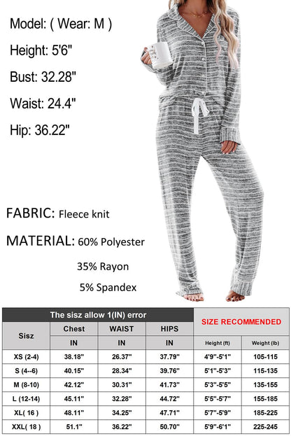 Aamikast Women's Pajama Sets Long Sleeve Button Down Sleepwear Nightwear Soft Pjs Lounge Sets