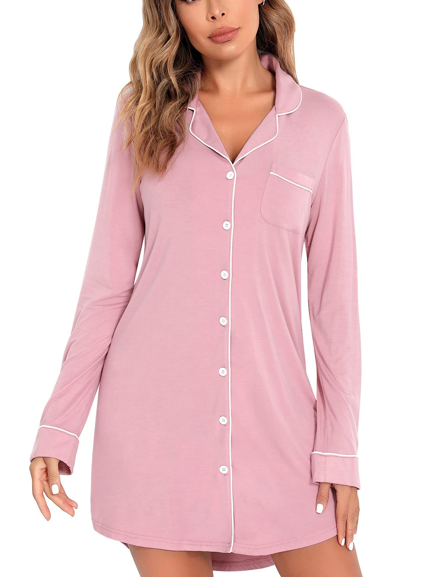 Anjue Pajama Nightgowns for Women Button Down Pajamas Tops Short/Long Sleeve Sleepwear Sleep Shirts Nightdress S-XXL