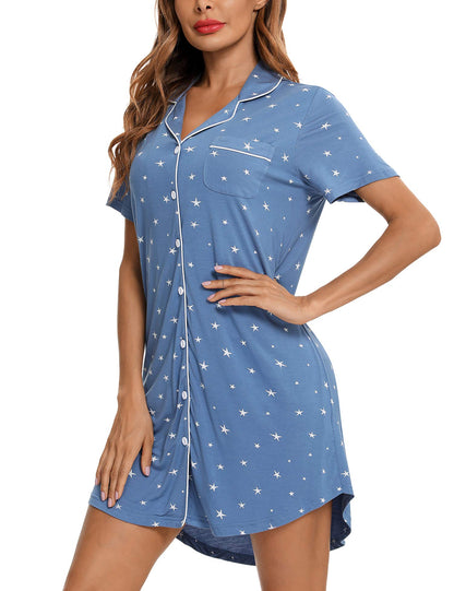 Anjue Pajama Nightgowns for Women Button Down Pajamas Tops Short/Long Sleeve Sleepwear Sleep Shirts Nightdress S-XXL